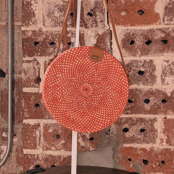 Crown Vintage Handbags - Crown Vintage Coral and Tan Woven Crossbody Bag